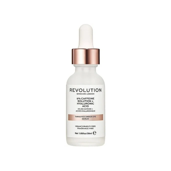 سرم دور چشم رولوشن حاوی کافئین و هیالورونیک اسید Revolution Skincare برای کاهش تیرگی و پف دور چشم.