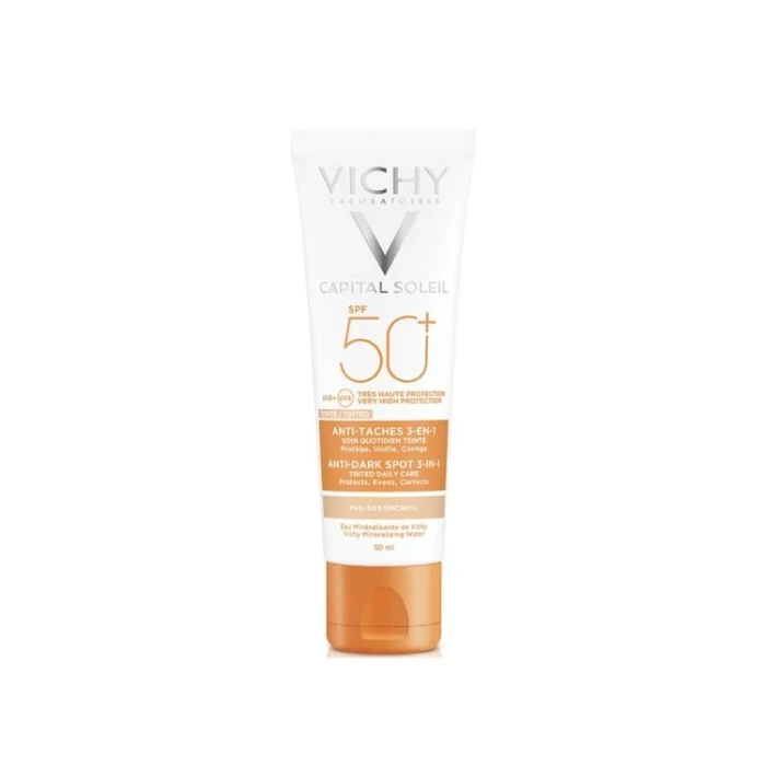 ضدآفتاب رنگی ویشی کپیتال سولیل (Vichy CAPITAL SOLEIL Soin Anti-Taches Teinté 3-en-1 SPF50+)
