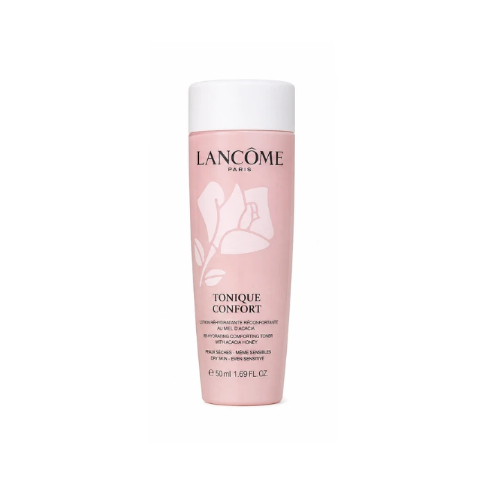 تونر آبرسان و تسکیندهنده لانکوم مدل تونیک کنفورت (Lancôme Tonique Confort Re-Hydrating Comforting Toner - 50ml) - بافت شیری و لطیف مناسب پوستهای خشک و حساس در سوییتی شاپ